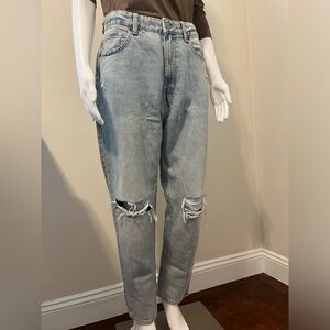 Zara Light Blue Ripped Mom Fit Jeans Size 29 (US 8) Ref. 4365/230